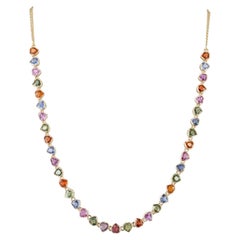 Herz-Halskette Multi Saphir Edelstein 14k Gelbgold Feiner Schmuck
