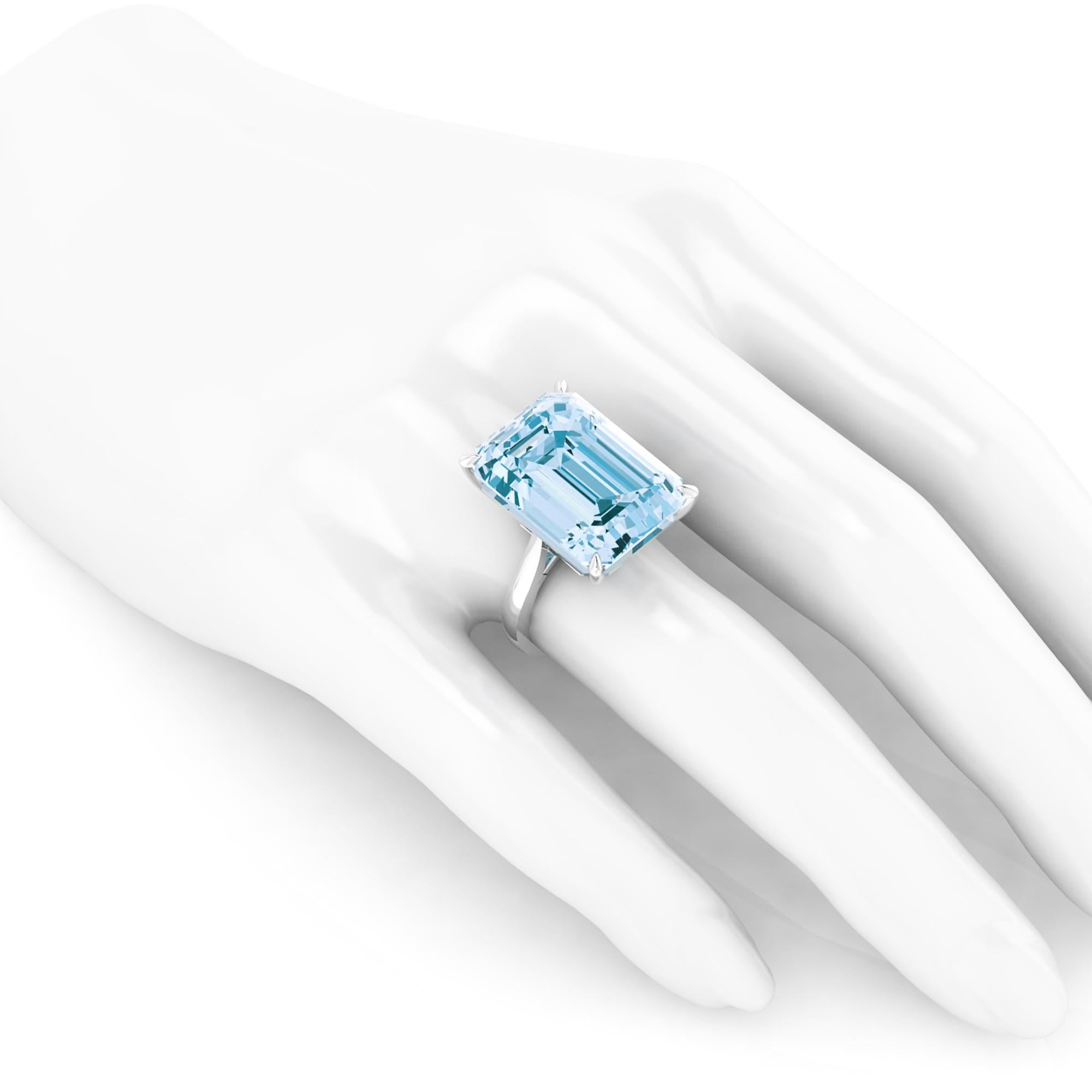 22.49 Carat Emerald Cut Aquamarine Platinum Cocktail Ring 2