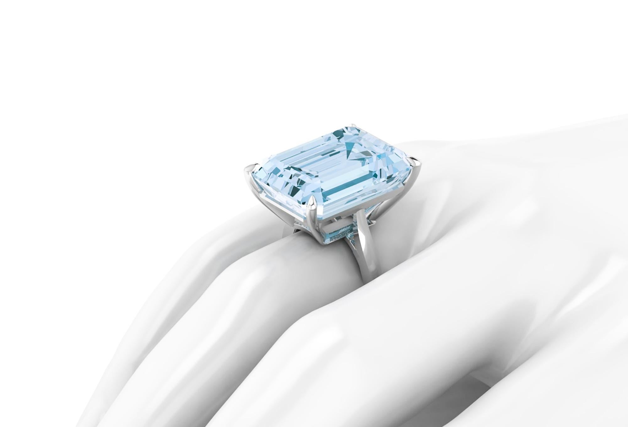 22.49 Carat Emerald Cut Aquamarine Platinum Cocktail Ring 3