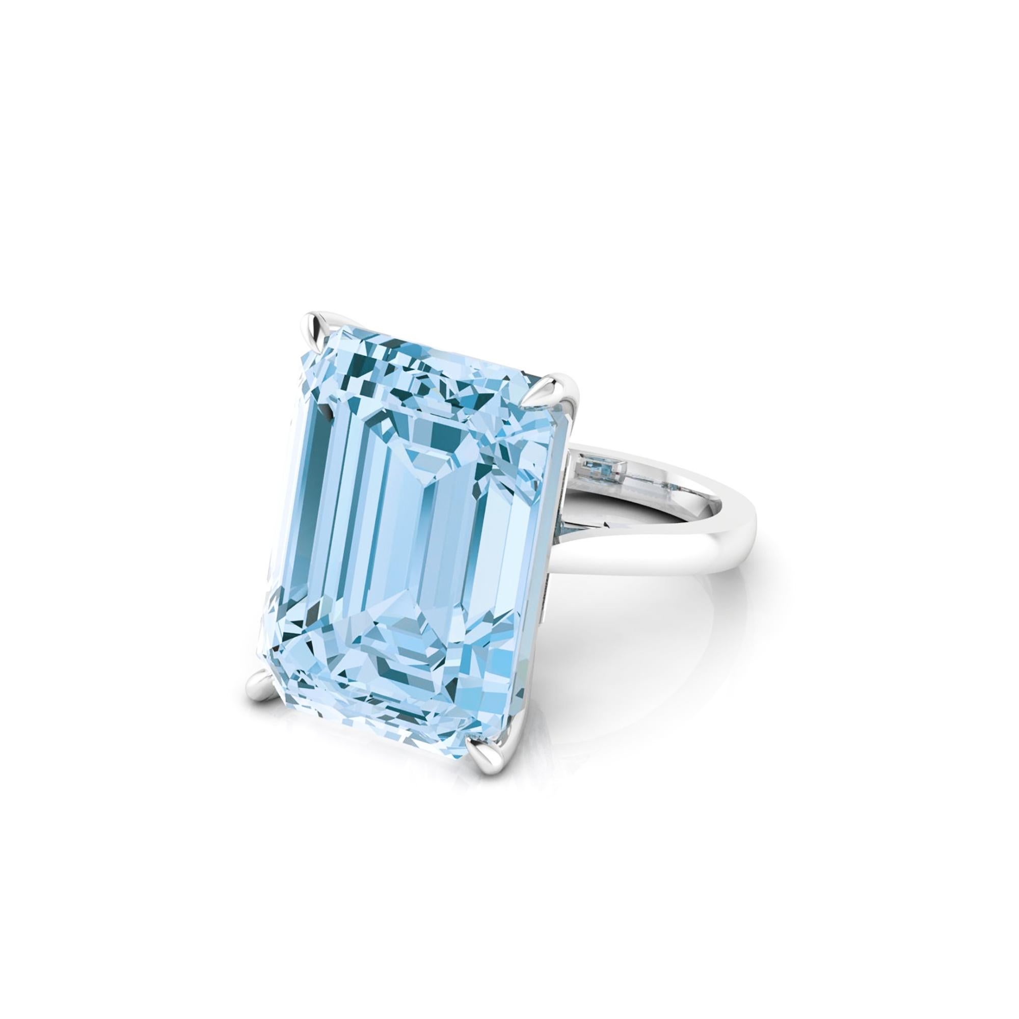 22,49 Karat Smaragdschliff Aquamarin Platin Cocktail-Ring 4