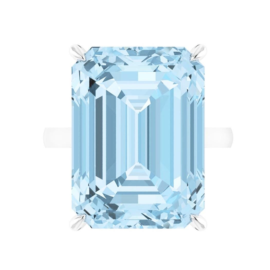 22,49 Karat Smaragdschliff Aquamarin Platin Cocktail-Ring