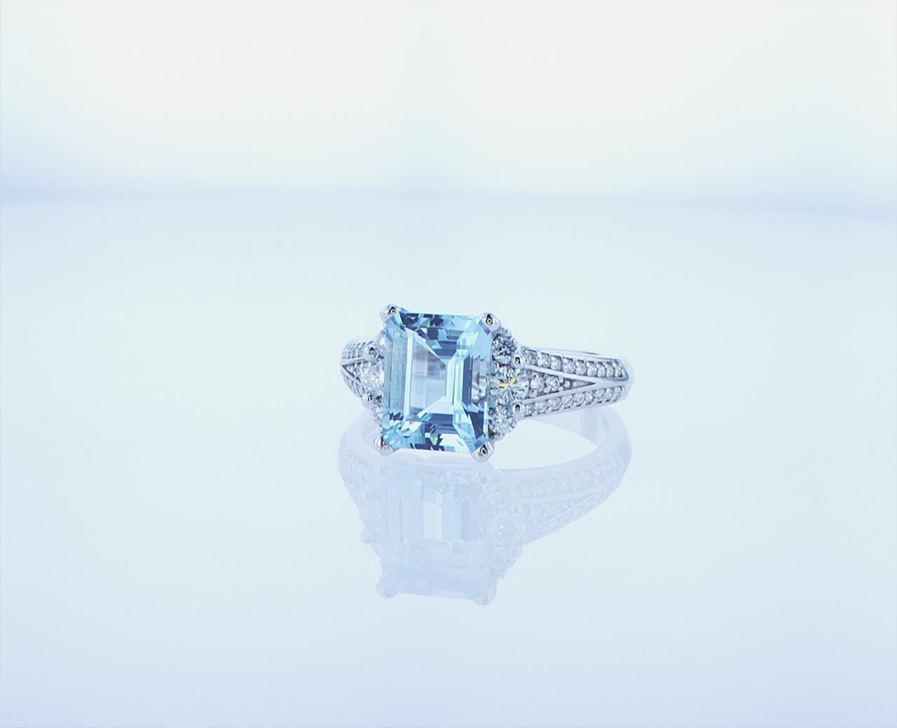 2.24ct Aqua Cocktail Ring in 18k White Gold with 0.41ct TW of G/H Color, VS Clarity Accent Diamonds.
