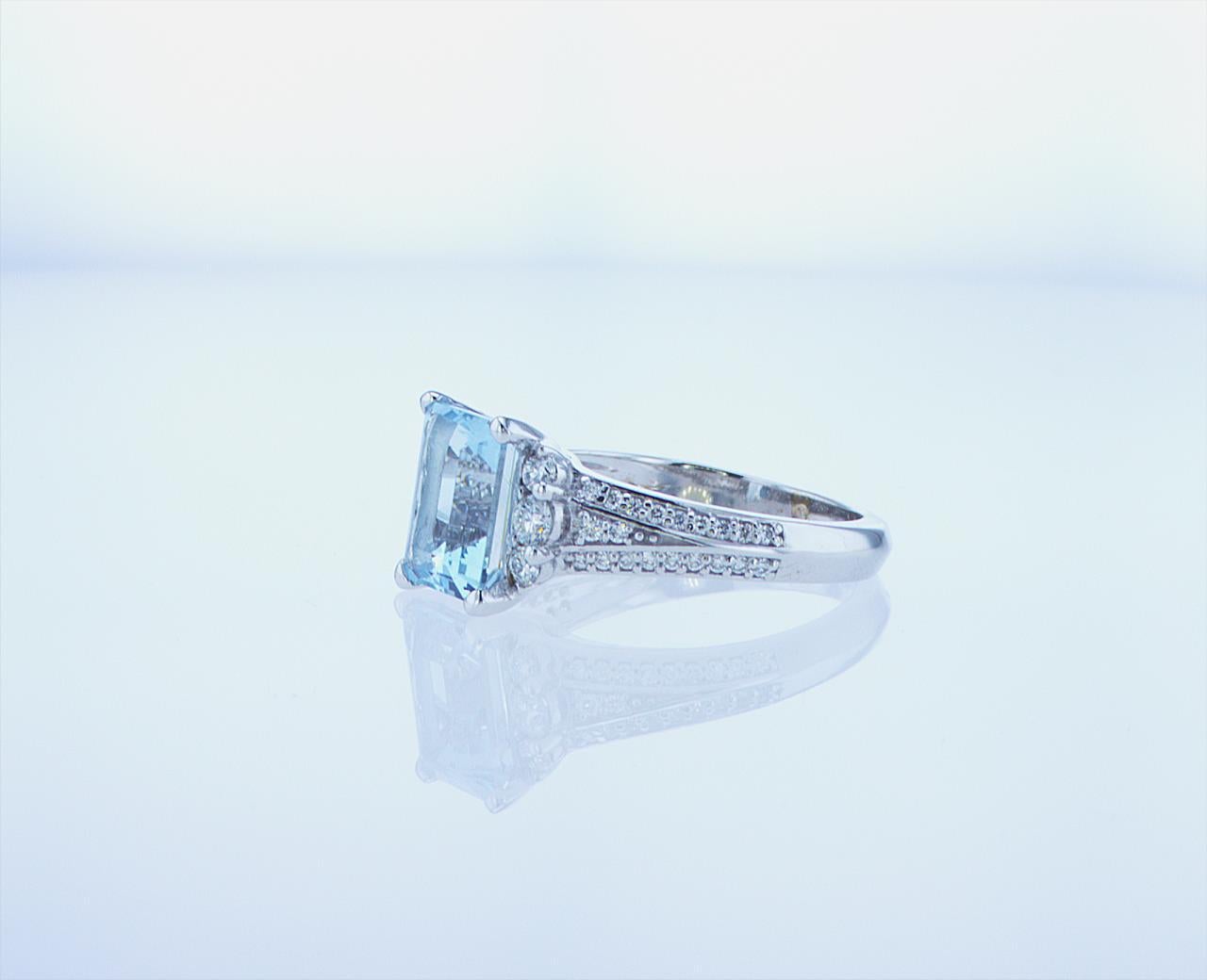 Emerald Cut 2.24ct Aqua Cocktail Ring in 18k White Gold For Sale