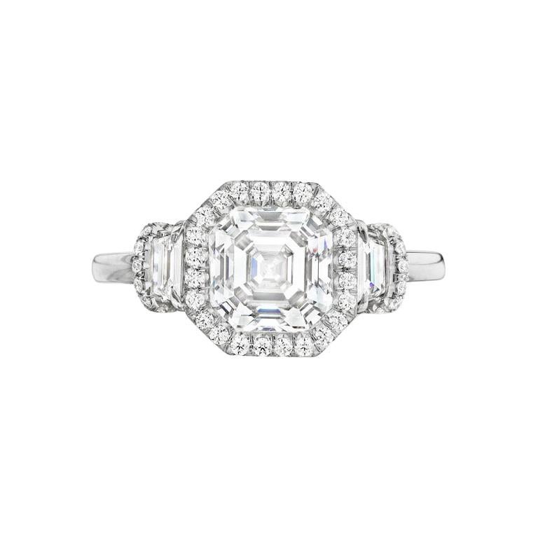 2.24ct. Asscher Cut GIA Diamond Halo and Platinum Engagement Ring For Sale
