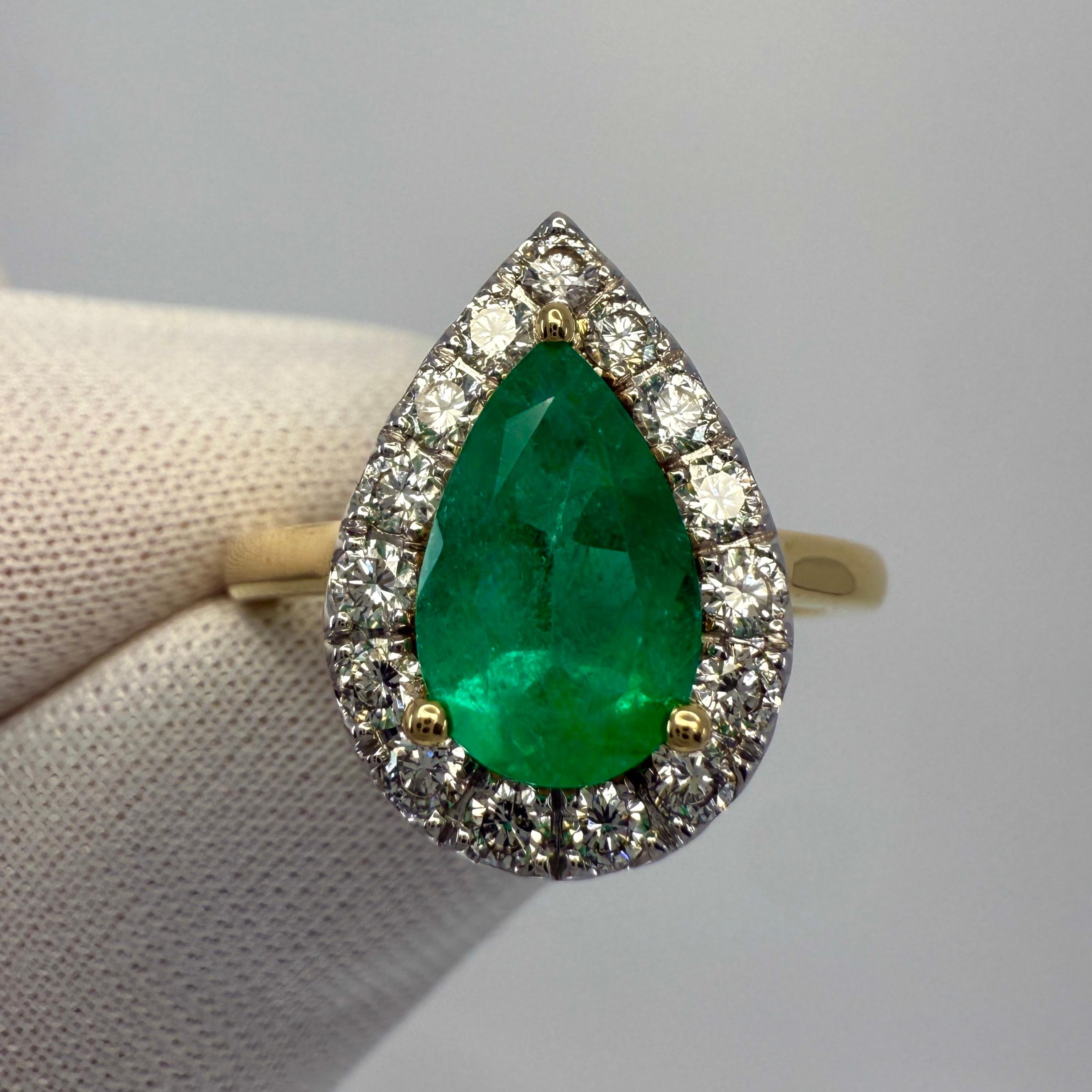 2,24ct GIA zertifiziert kolumbianischen Smaragd & Diamant 18k Gelb Weißgold Halo Ring (Smaragdschliff) im Angebot