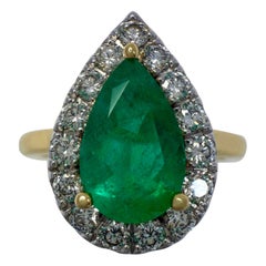 2.24ct GIA Certified Colombian Emerald 
Diamond 18k Yellow White Gold Halo Ring
