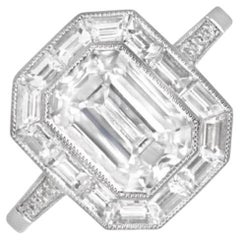 2.24ct GIA-certified Emerald Cut Diamond with Baguette Cut Halo