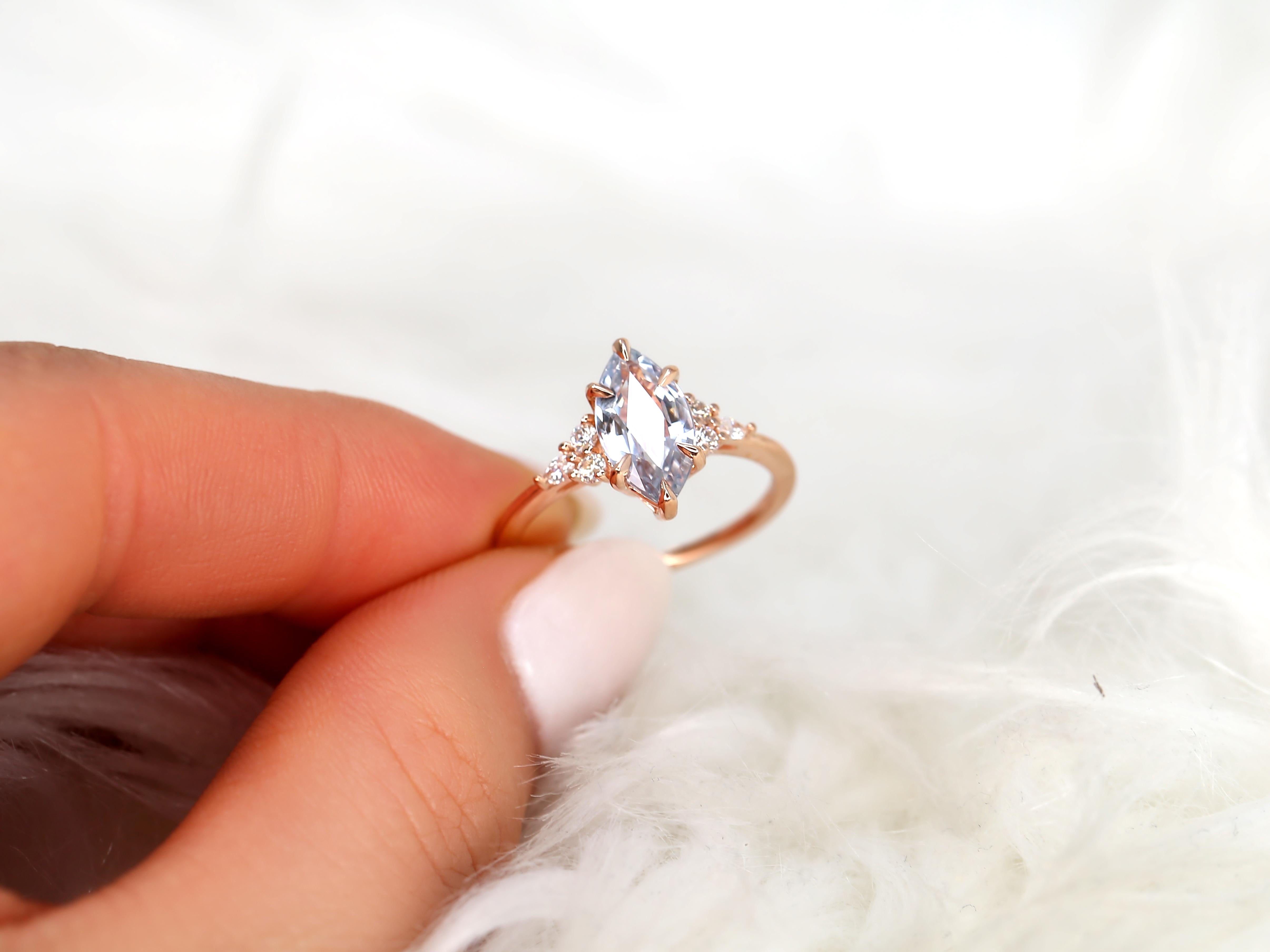Women's or Men's 2.24ct Petite Meadow 14kt Rose Gold Cornflower Sapphire Diamond Three Stone Ring For Sale