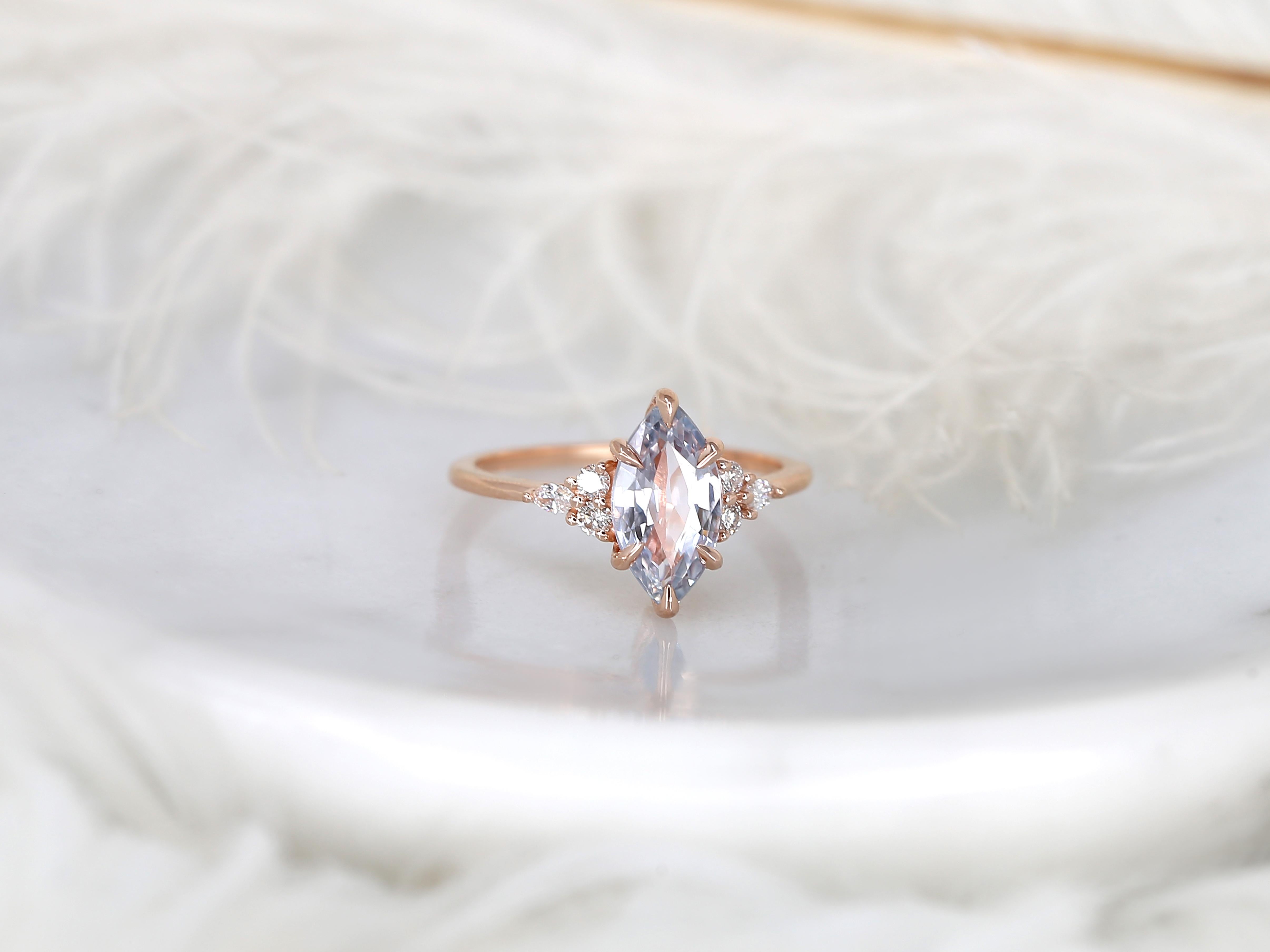 2.24ct Petite Meadow 14kt Rose Gold Cornflower Sapphire Diamond Three Stone Ring For Sale 2