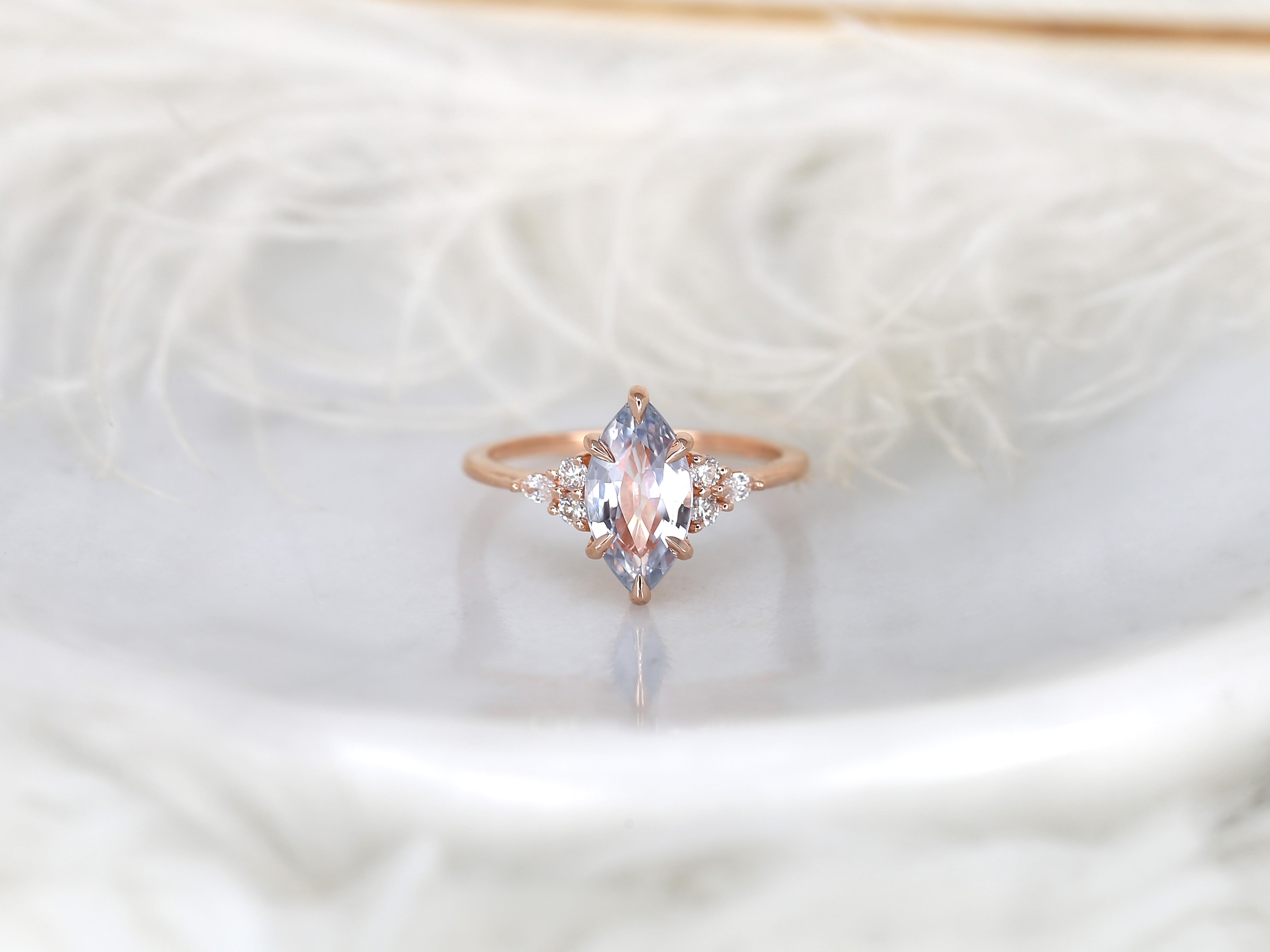 2.24ct Petite Meadow 14kt Rose Gold Cornflower Sapphire Diamond Three Stone Ring For Sale 3