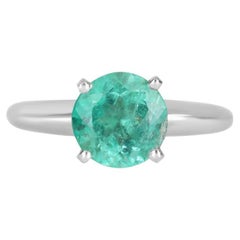 2.24cts 14K Colombian Emerald-Round Cut Solitaire 4-Prong White Gold Ring
