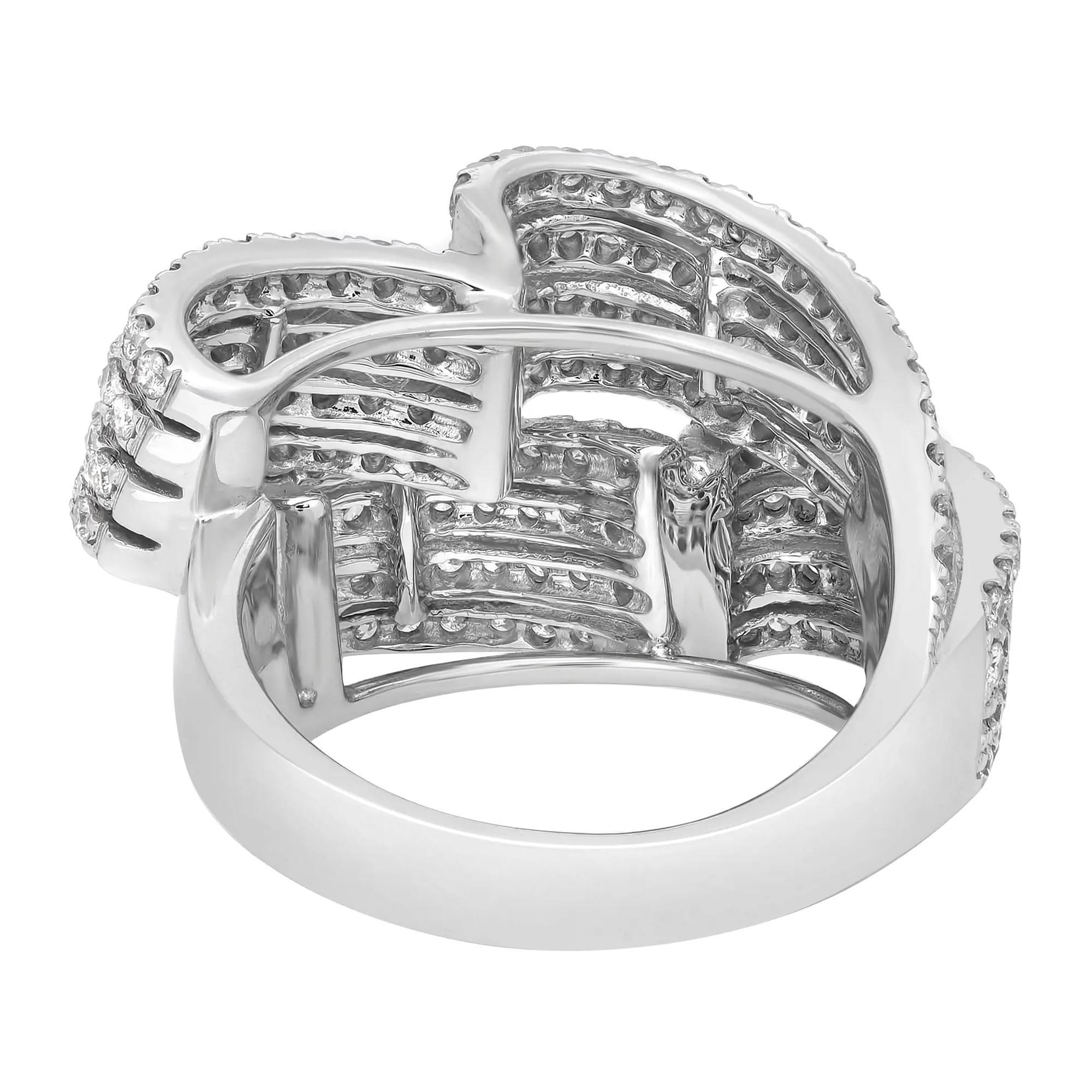 Modern 2.24cttw Round Diamond Waves Ladies Cocktail Ring 14k White Gold For Sale