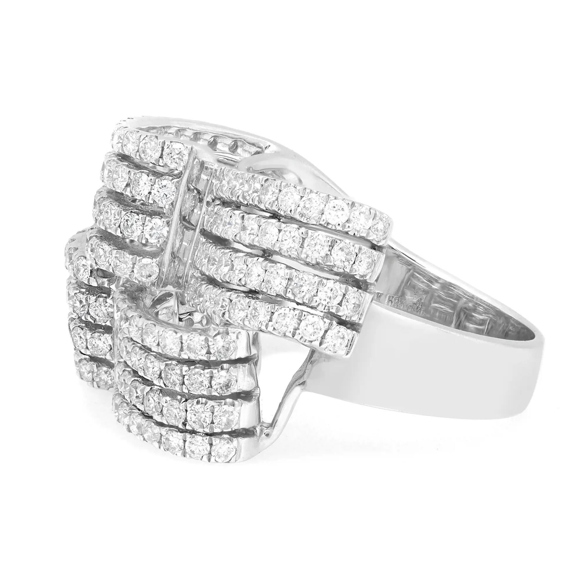 Round Cut 2.24cttw Round Diamond Waves Ladies Cocktail Ring 14k White Gold For Sale