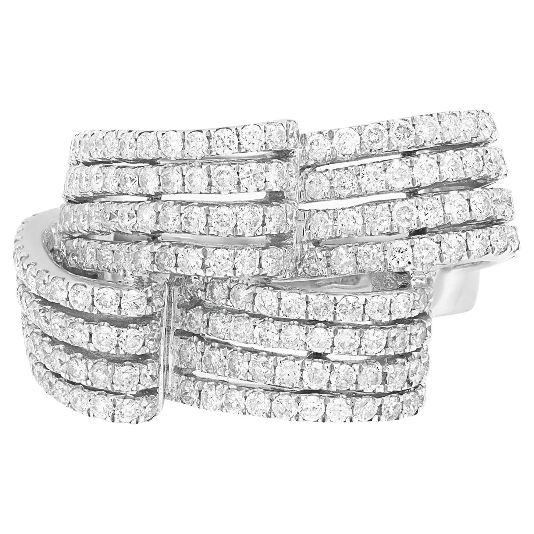 2.24cttw Round Diamond Waves Ladies Cocktail Ring 14k White Gold For Sale
