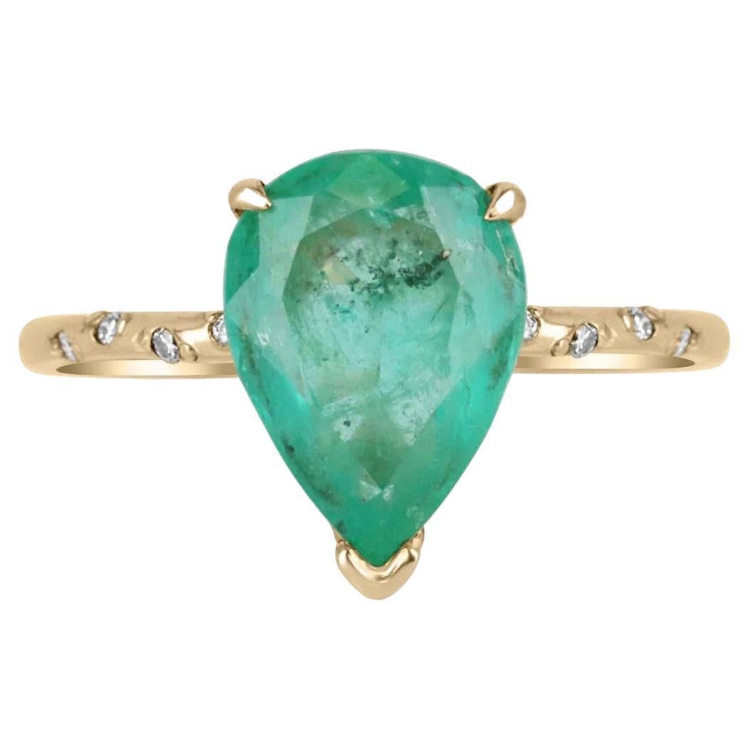 2.24tcw 14K Colombian Emerald & Diamond Accent Ring For Sale
