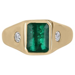 2.24tcw 14K Natural Emerald-Emerald Cut & Diamond Three Stone Solitaire Ring