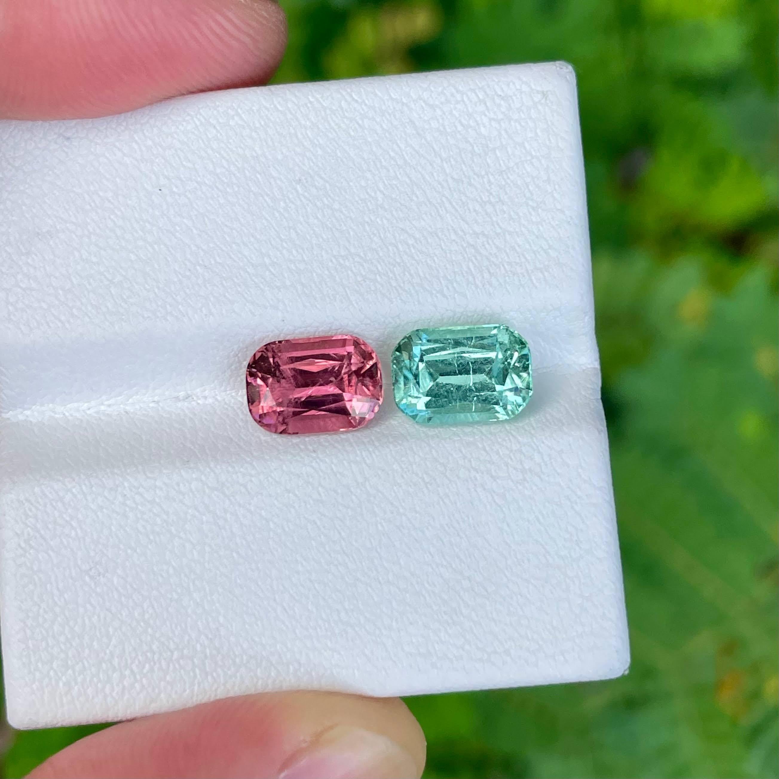 Modern 2.25 and 2.75 carats Reverse Color Natural Loose Tourmaline Pair Afghan Gemstone