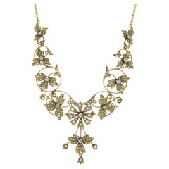 22,5" Antike viktorianische 14k Gold Saatperlen & .60ctw Diamant Curb Kette Halskette
