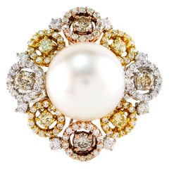 2.25 Carat 18 Karat Gold White Pearl Diamond Cocktail Ring