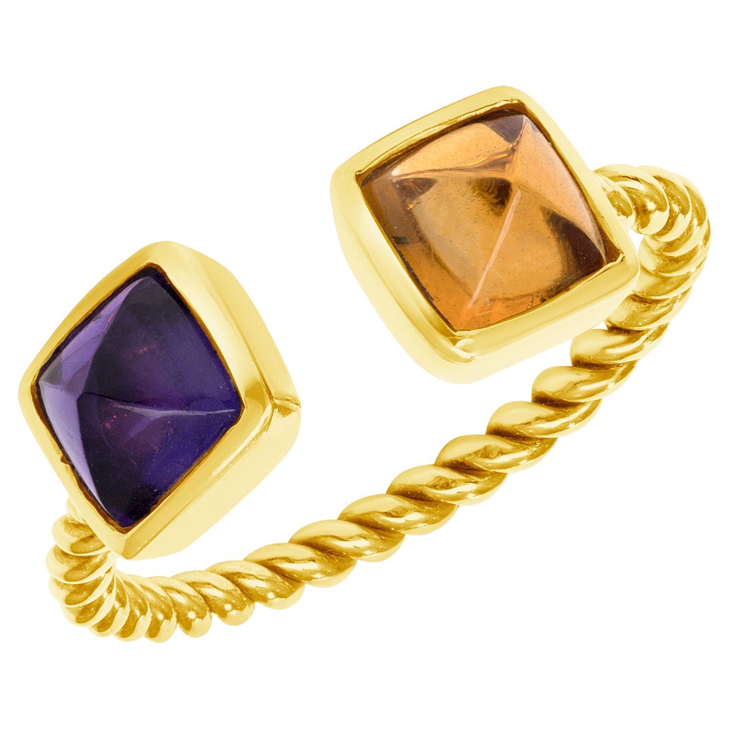 2.25 Carat Amethyst and Citrine Yellow Gold Band Ring, in Stock For Sale