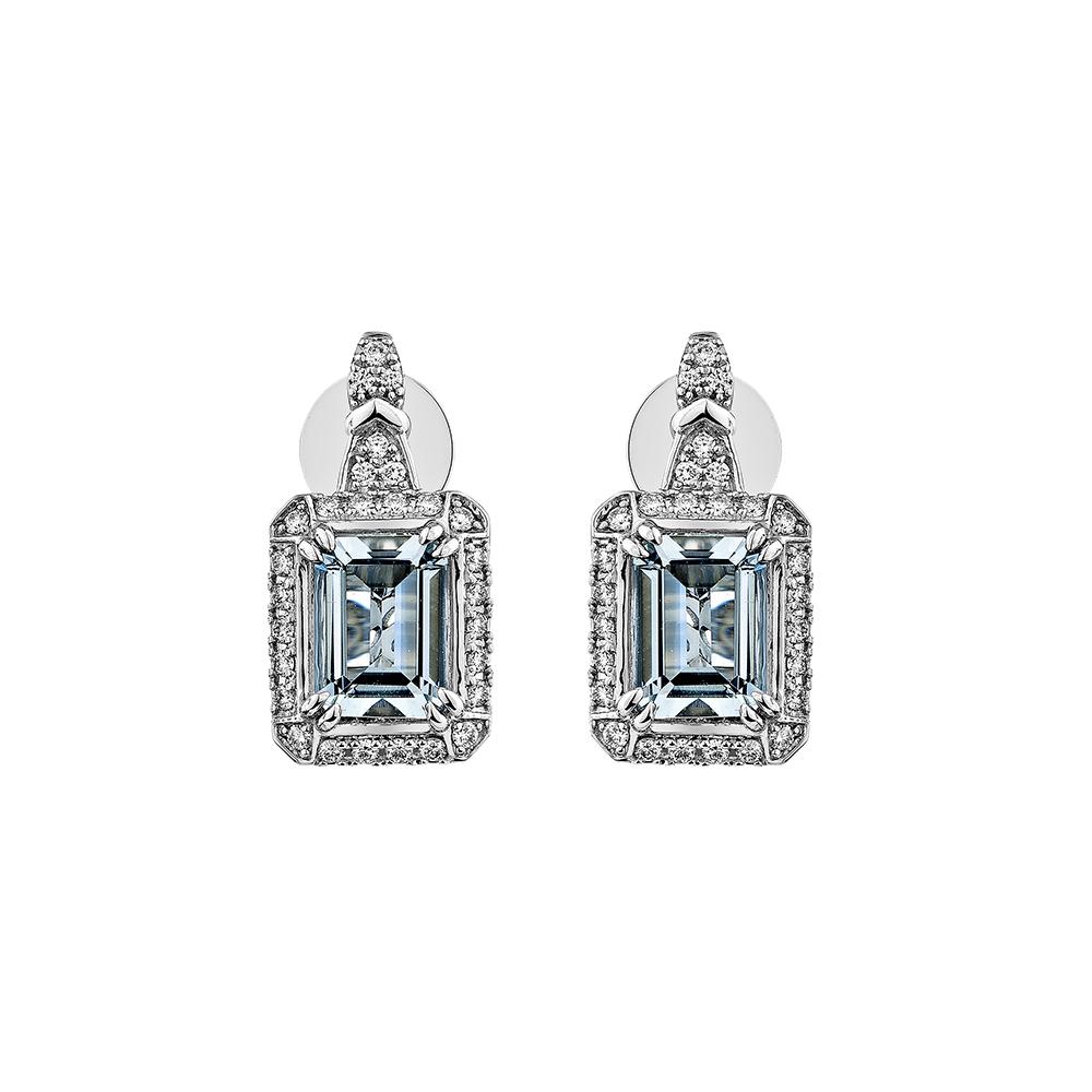 Contemporary 2.25 Carat Aquamarine Stud Earring in 18Karat White Gold with White Diamond. For Sale