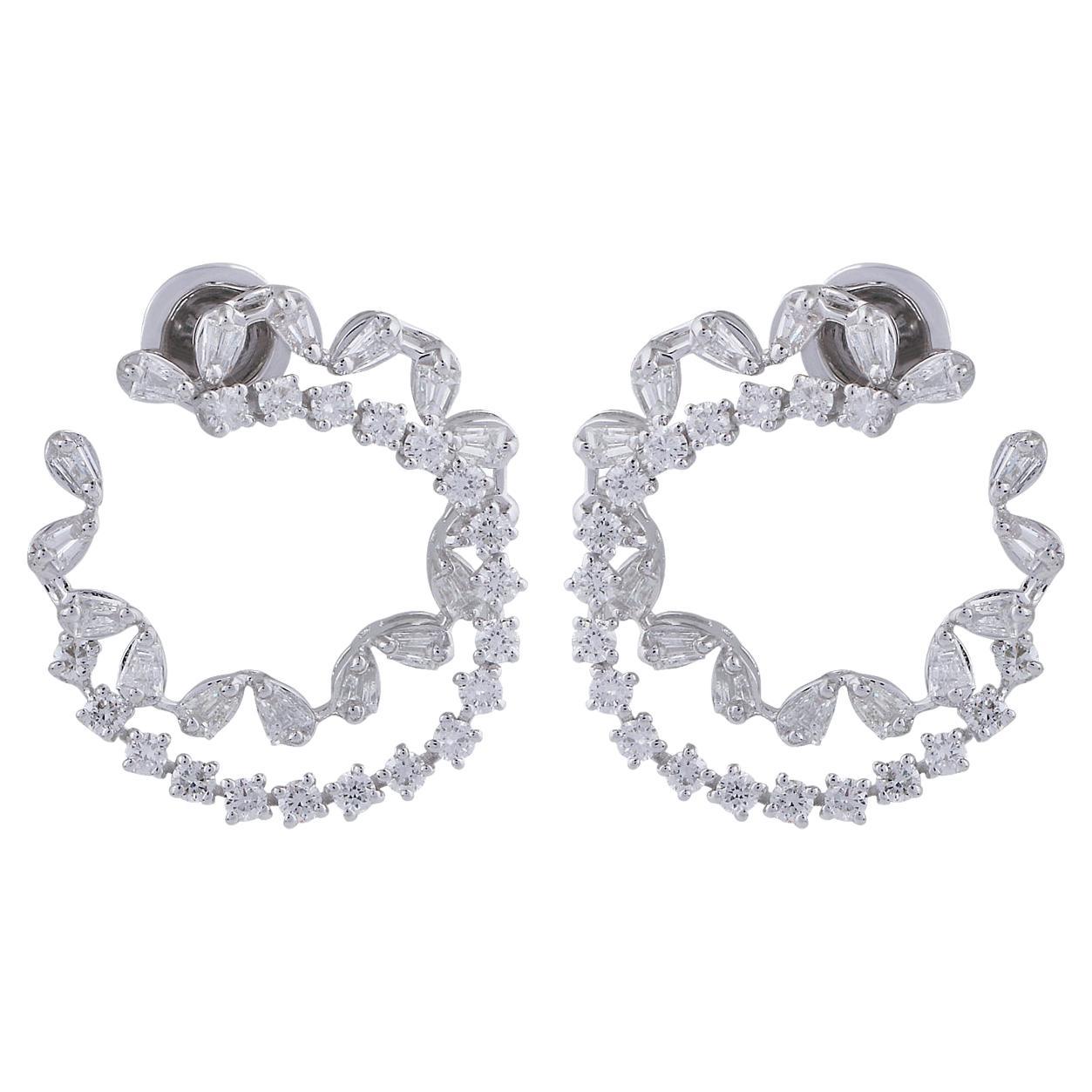 2.25 Carat Baguette Round Diamond Earrings 18 Karat White Gold Handmade Jewelry For Sale