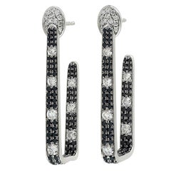 18 Karat Gold Rectangle Diamond Hoop Earrings