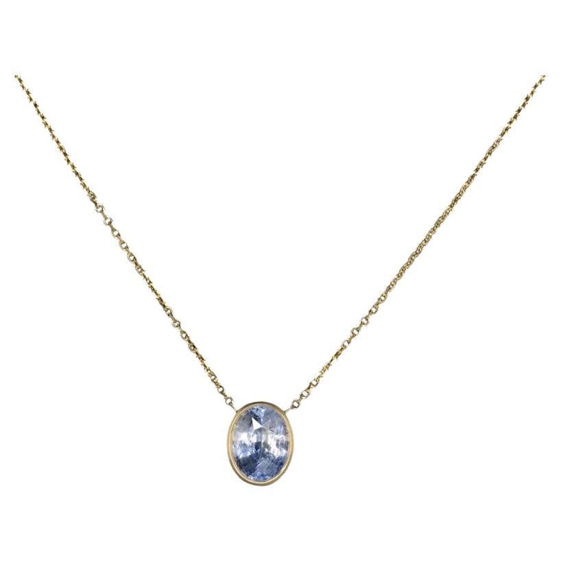 Collier pendentif en or jaune 14 carats avec saphir bleu ovale de 2,25 carats