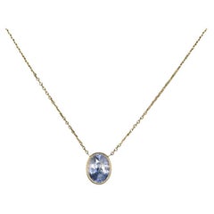 2.25 Carat Blue Oval Sapphire 14k Yellow Gold Pendant Necklace