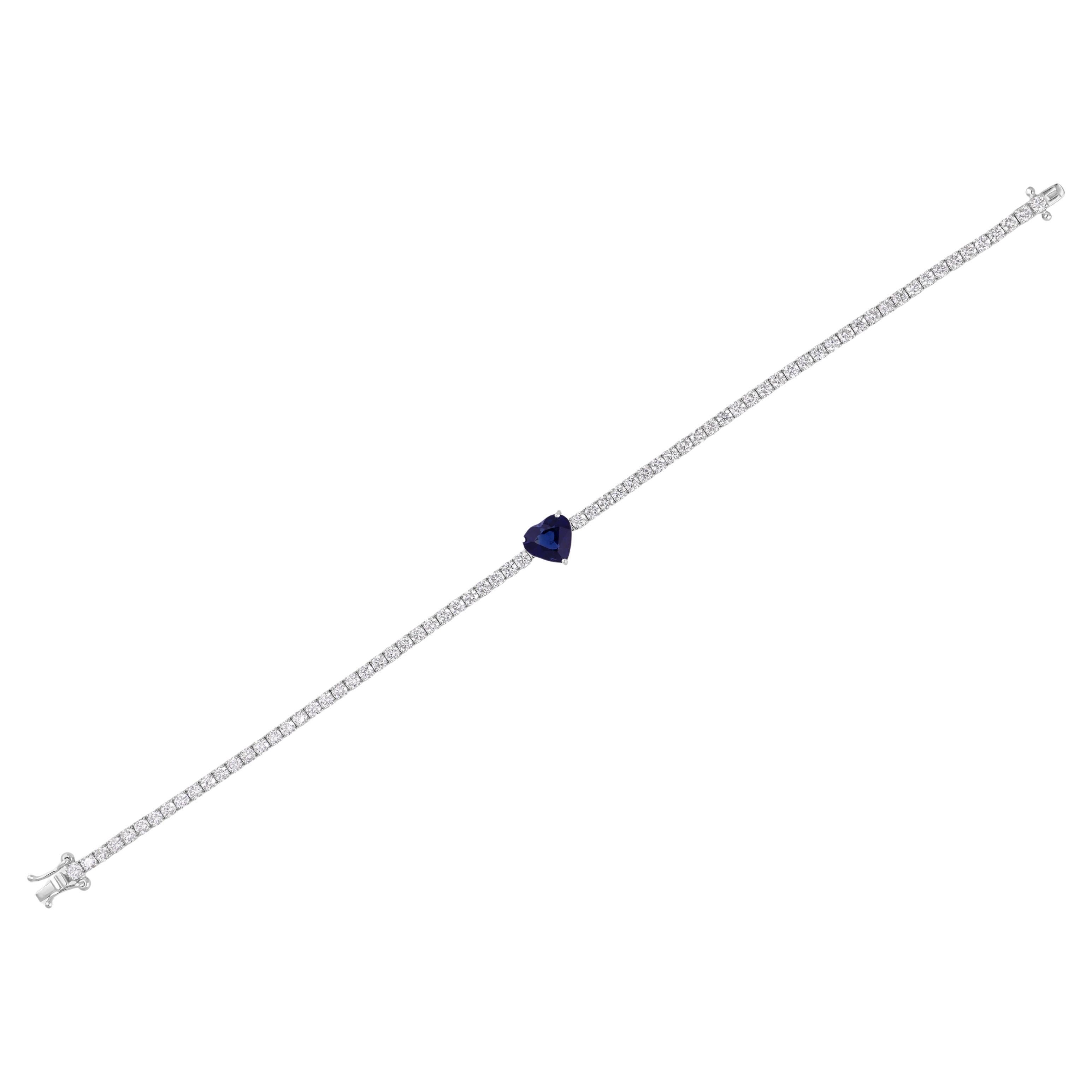 2.25 Carat Blue Sapphire 3.18 Carat SI/H Diamond 18 Karat White Gold Jewelry For Sale