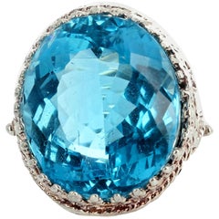22.5 Carat Blue Topaz Sterling Silver Ring