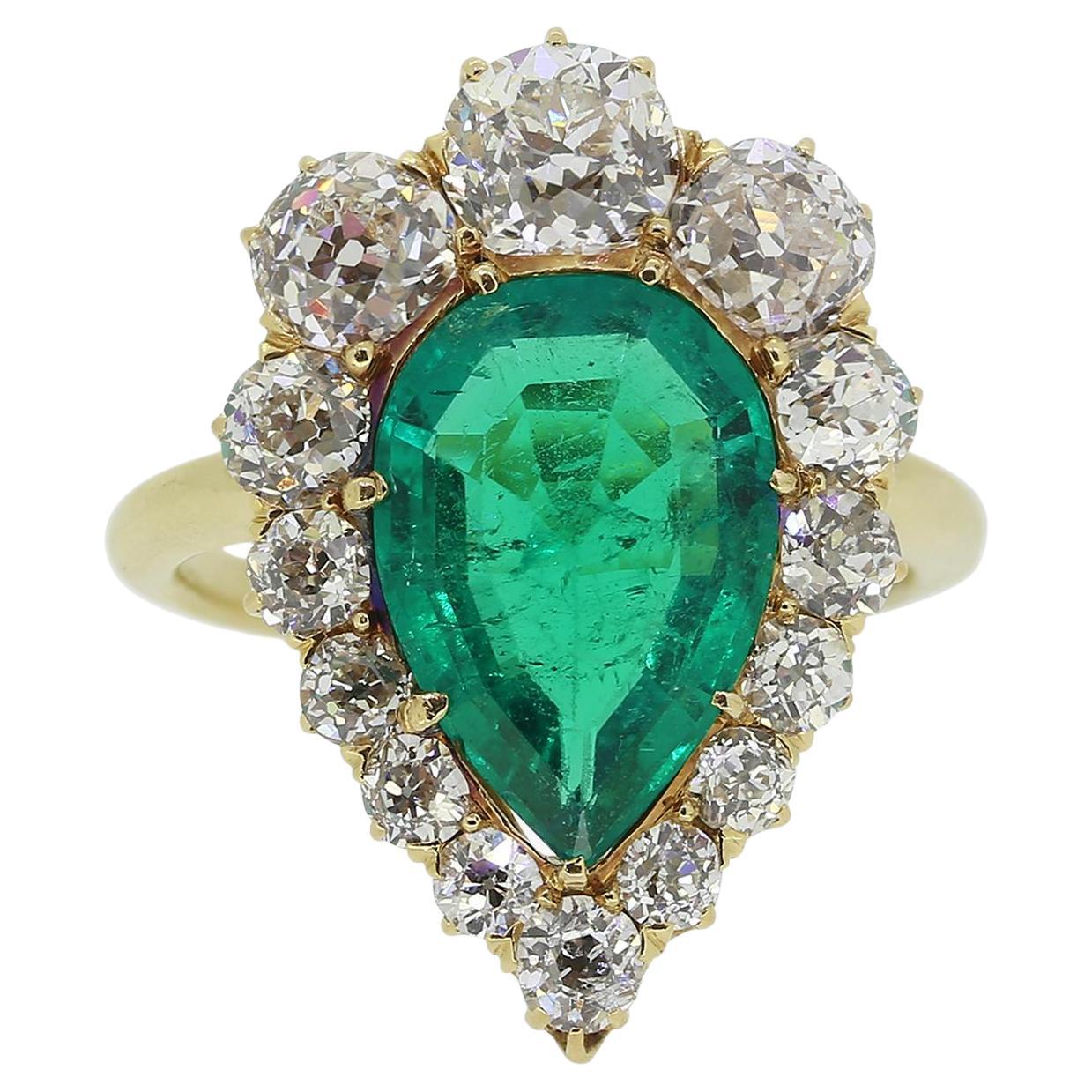 2.25 Carat Colombian Emerald and Diamond Cluster Ring