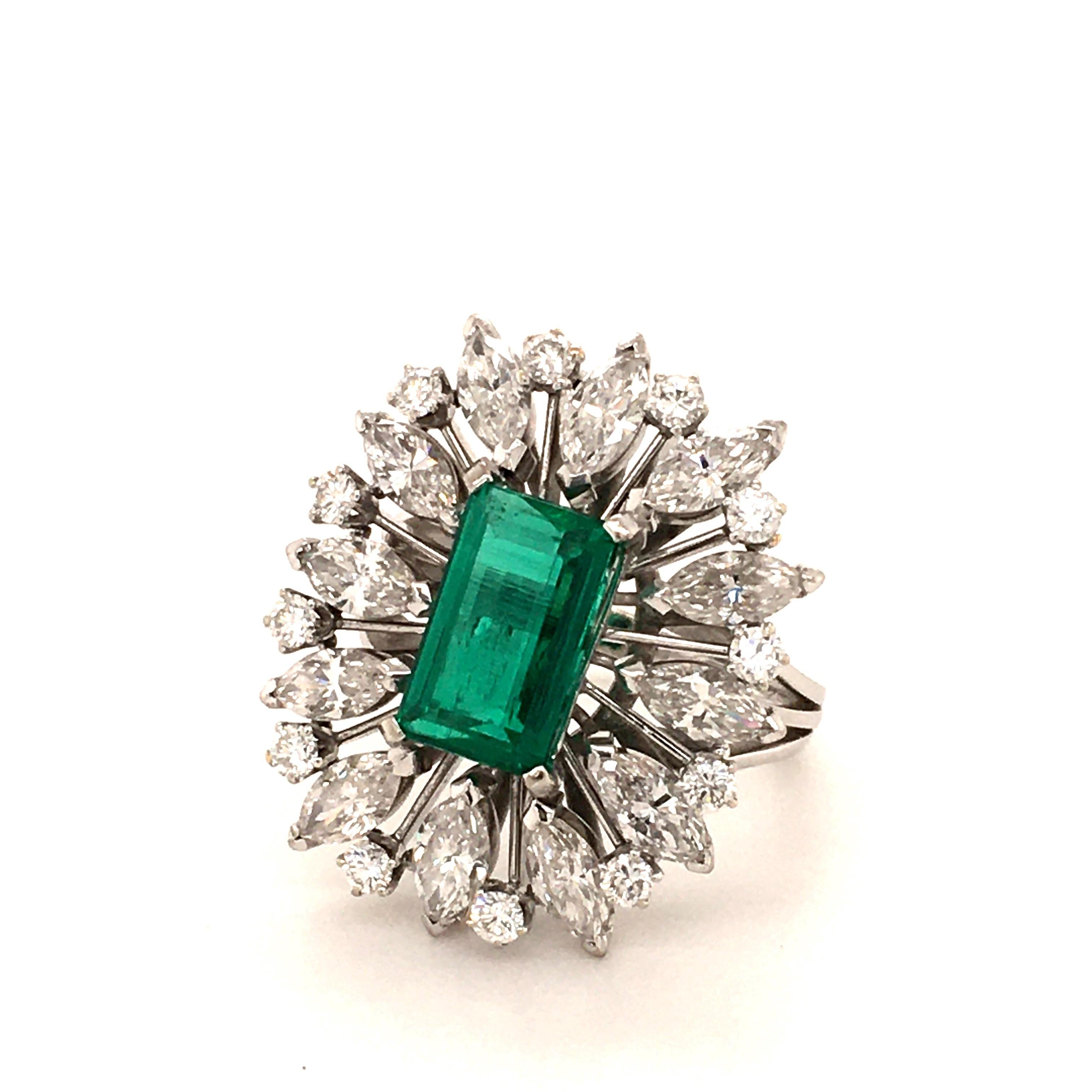 Modern 2.25 Carat Colombian Emerald and Diamond Ring in 18 Karat White Gold
