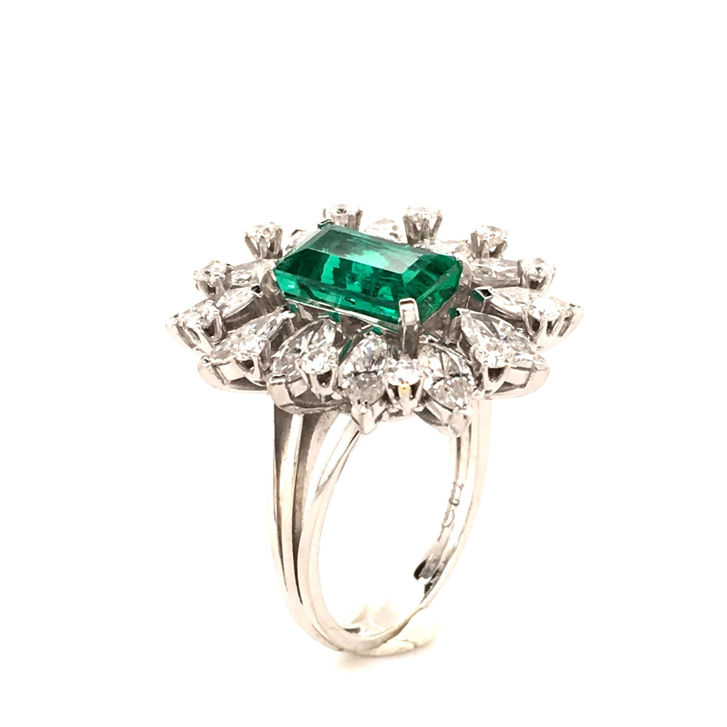 Octagon Cut 2.25 Carat Colombian Emerald and Diamond Ring in 18 Karat White Gold