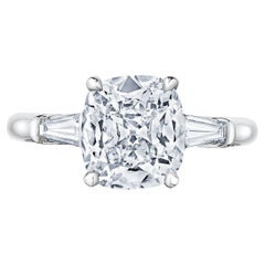 2.25 Carat Cushion Cut Diamond Platinum Handmade Engagement Ring 