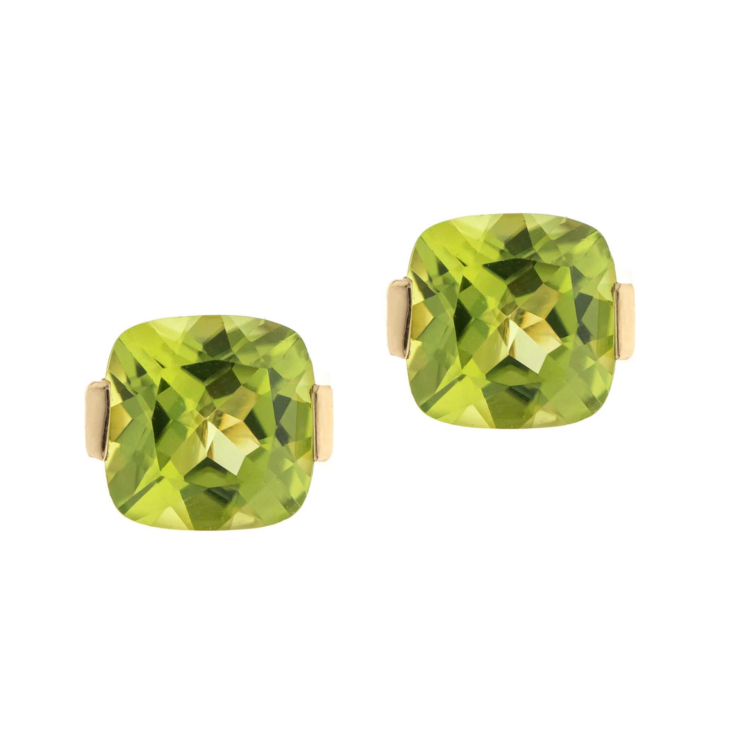 2,25 Karat Kissenschliff Peridot 10K Gelbgold Ohrstecker Damen