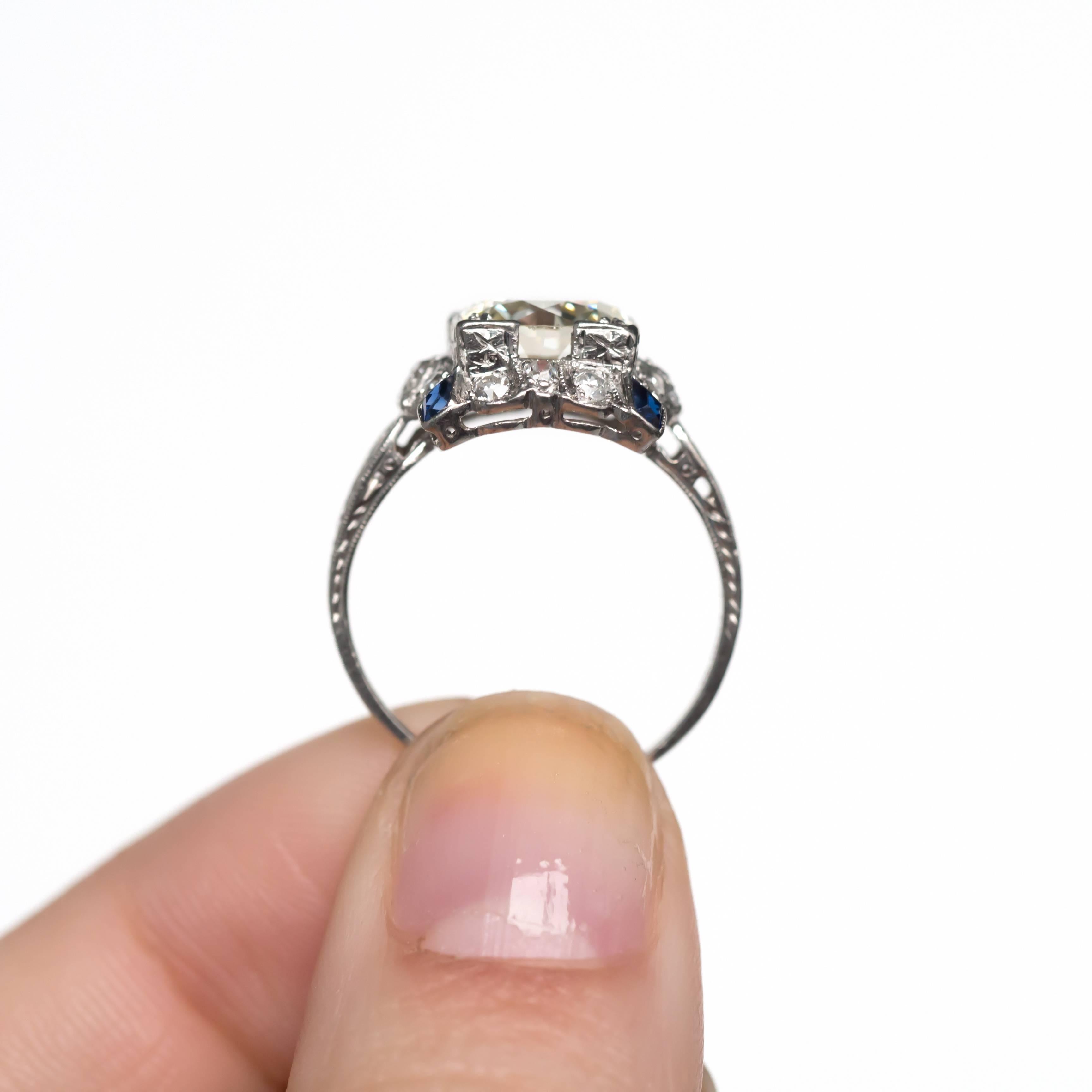 Art Deco 2.25 Carat Diamond and Sapphire Platinum Engagement Ring