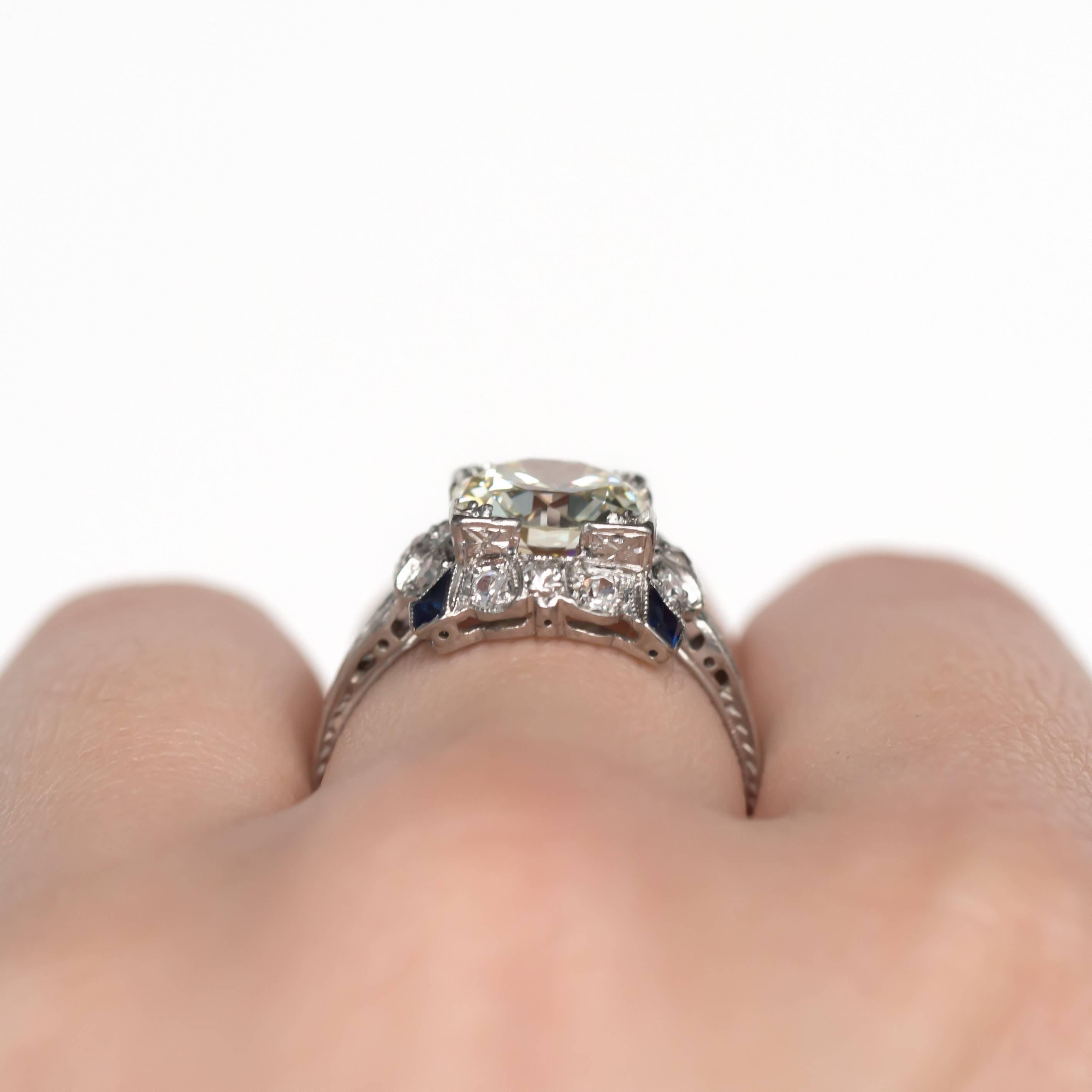 2.25 Carat Diamond and Sapphire Platinum Engagement Ring 1