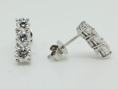 2.25 Carat Diamond Bespoke Three Drops Round Cut Earrings 18 Karat White Gold
