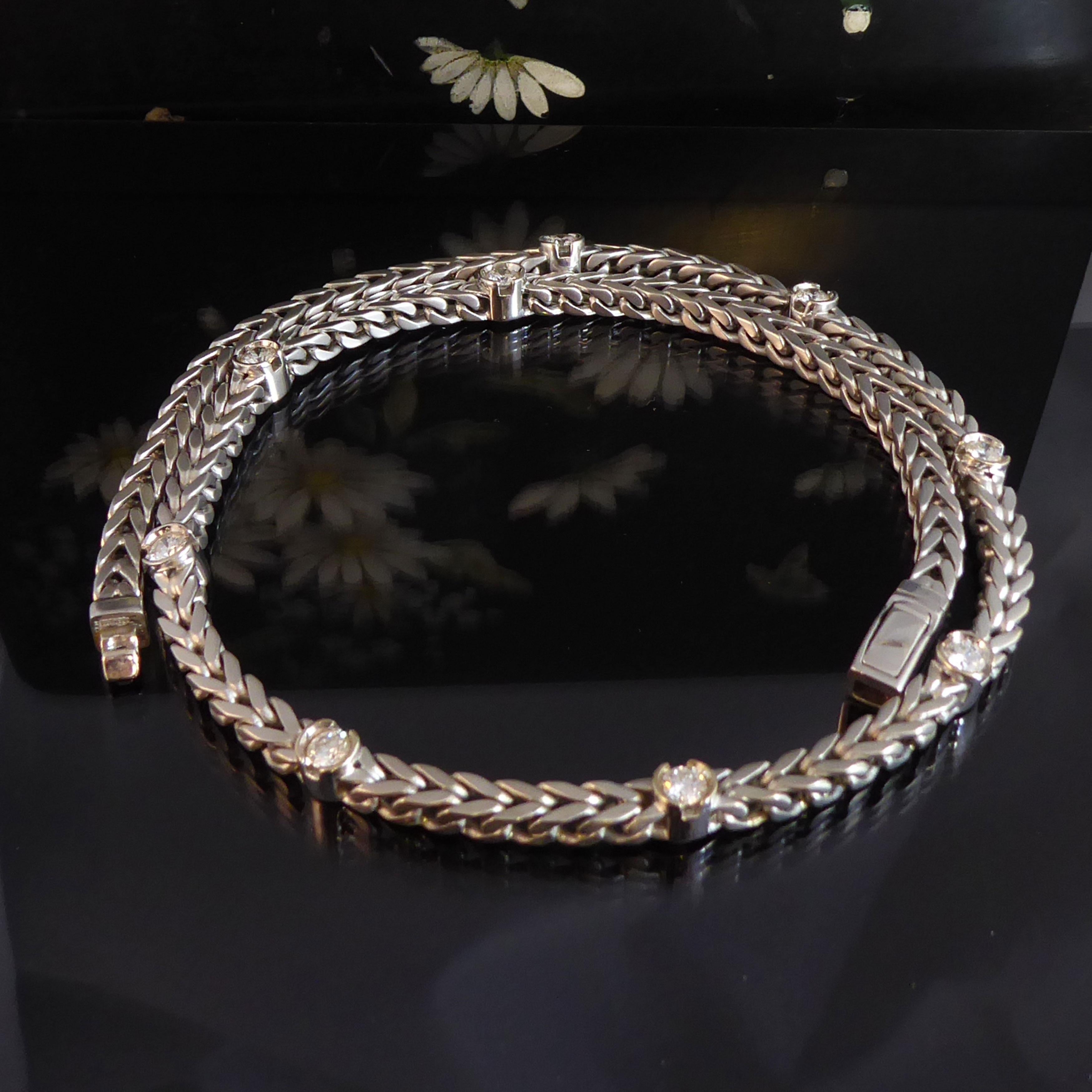 Contemporary 2.25 Carat Diamond Collar Necklace, White Gold Franco Link Chain, Pre-Owned