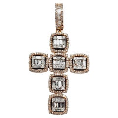2.25 Carat Diamond Cross Pendant 14 Karat Rose Gold