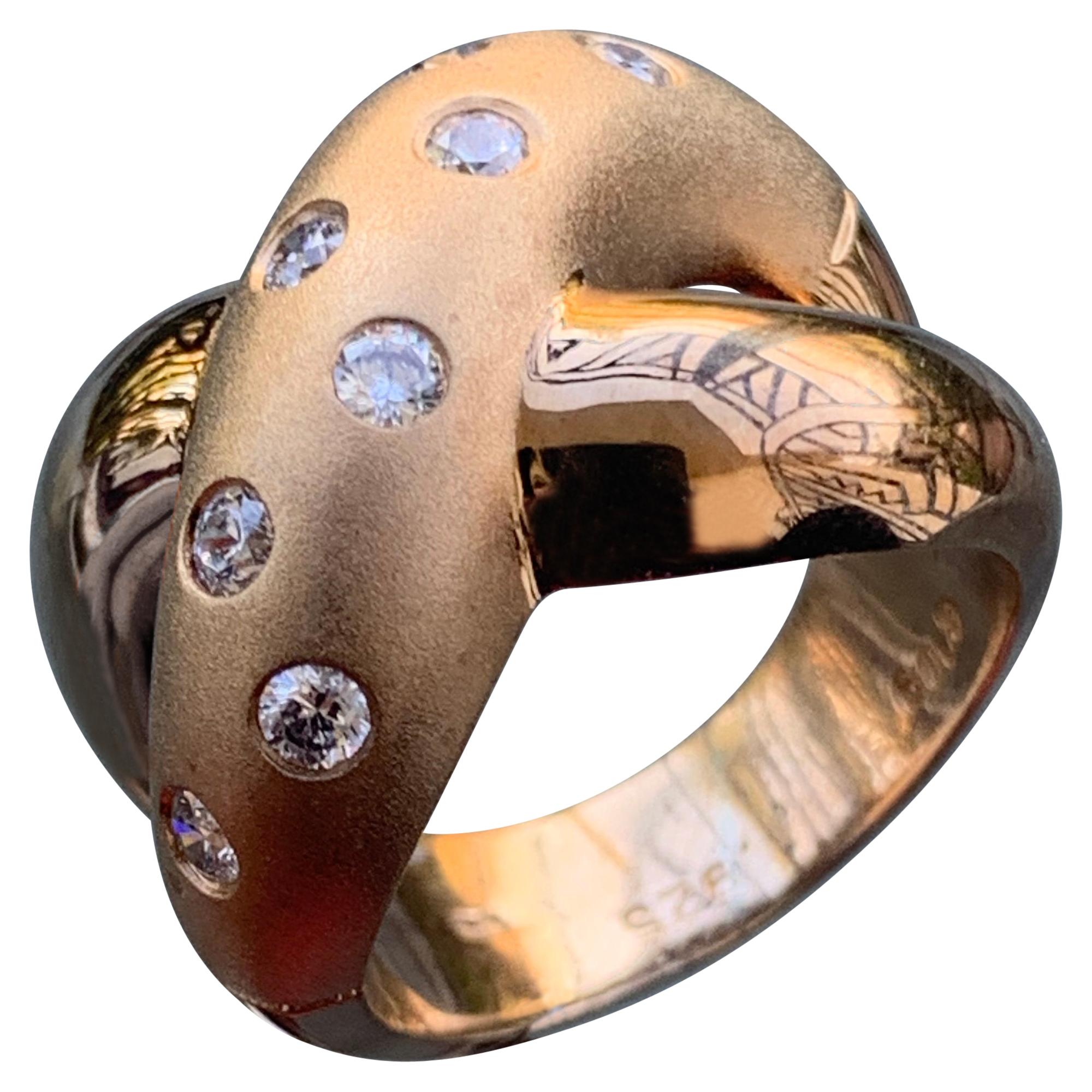 2,25 Karat Diamant Pave Twist Ring, 10 Karat, Vintage Ben Dannie Original Design