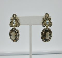2.25 Carat Diamond Topaz Smoky Quartz Earrings Estate of Writer Jackie Collins