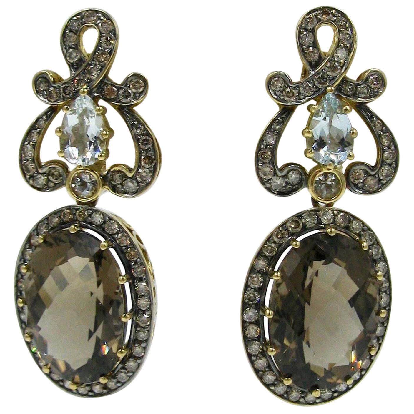 Boucles d'oreilles en topaze et quartz fumé de 2,25 carats de la succession de l'écrivaine Jackie Collins en vente