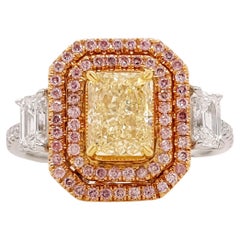 2.25 Carat Fancy Yellow and Pink Diamond Engagement 3 Stones Ring, GIA Certified