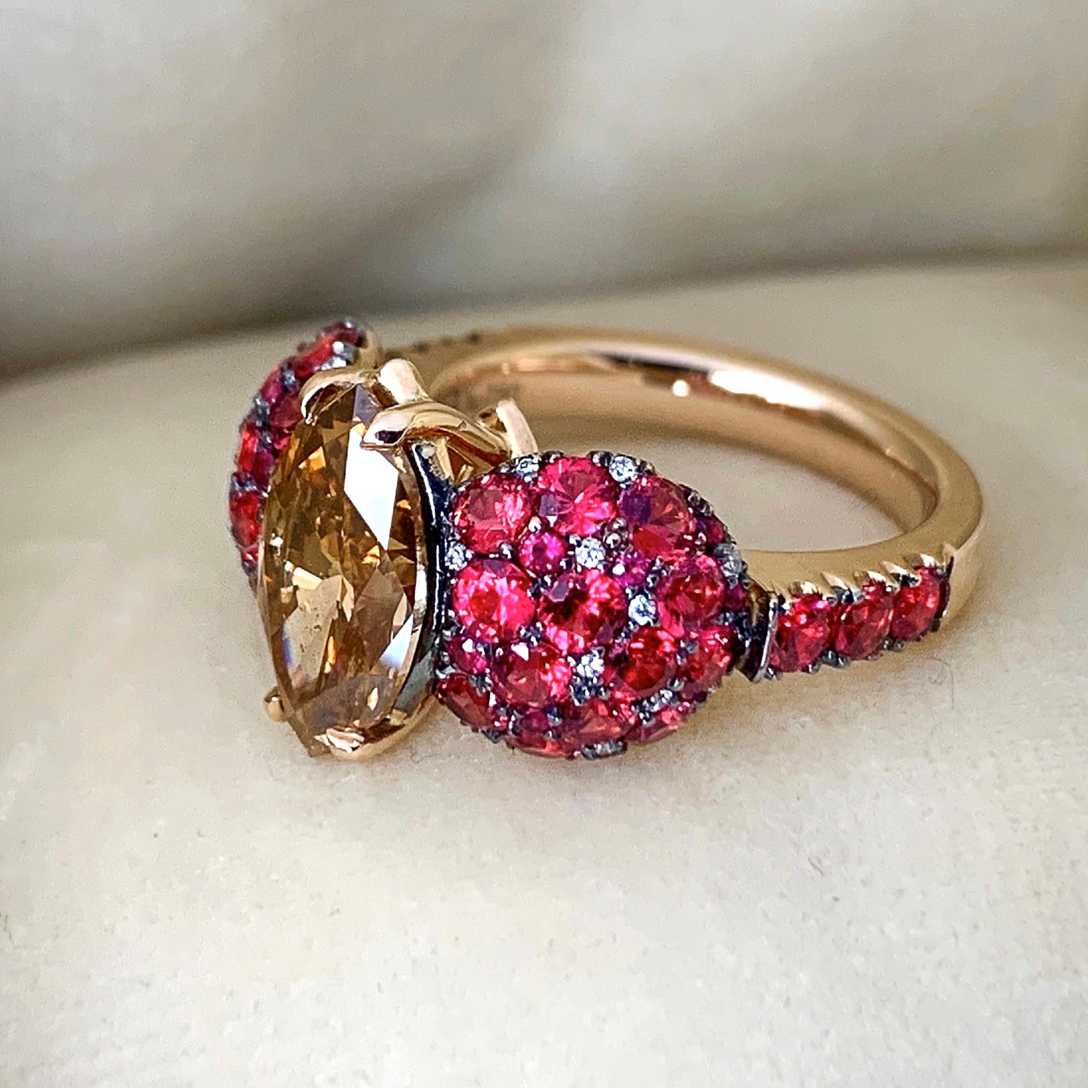 2,25 Karat GIA-zertifizierter orange-brauner Diamant-Ring mit burmesischem rotem Spinell im Angebot 4
