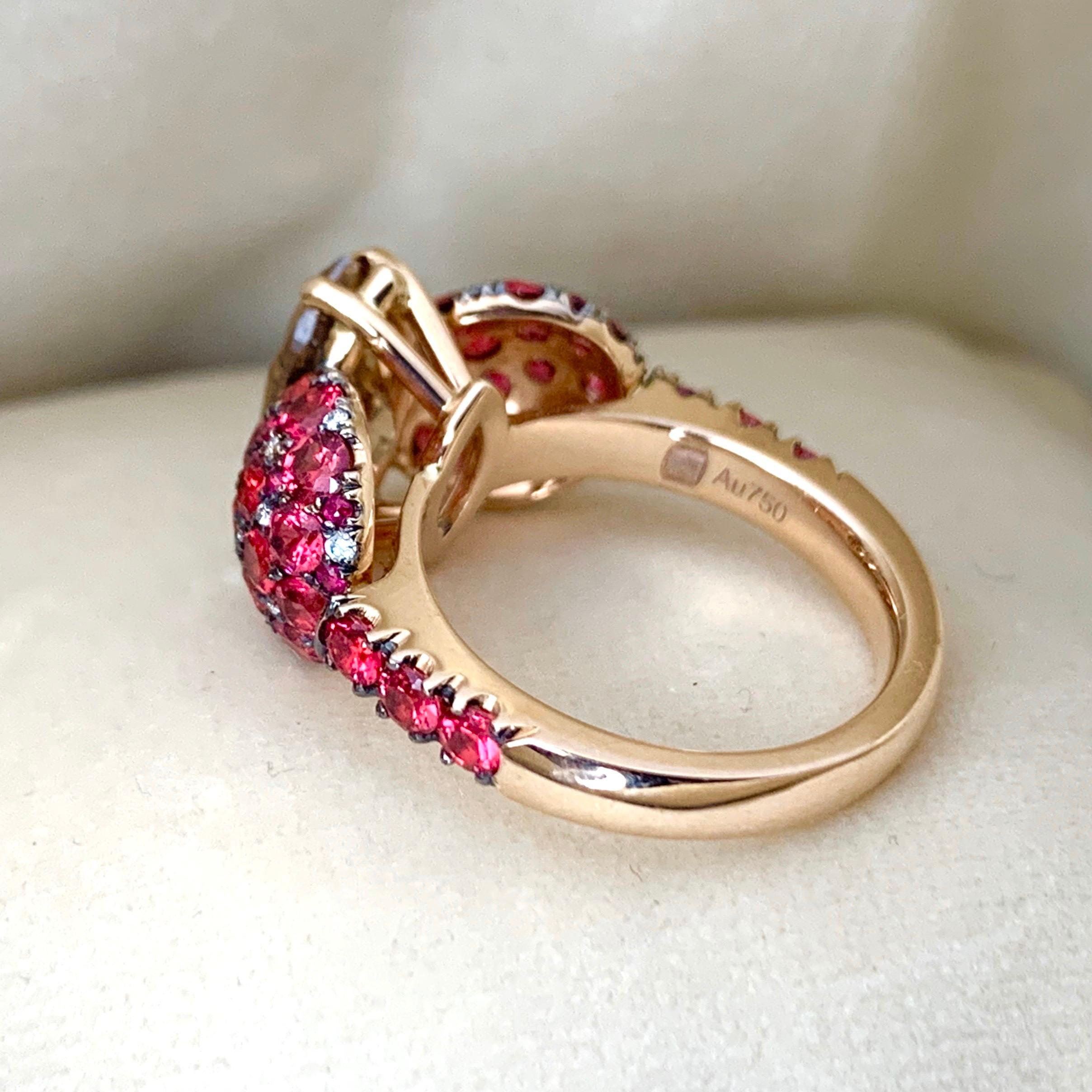 2,25 Karat GIA-zertifizierter orange-brauner Diamant-Ring mit burmesischem rotem Spinell (Zeitgenössisch) im Angebot