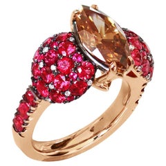 2.25 Carat GIA Certified Fancy Orange Brown Diamond Burmese Red Spinel Ring