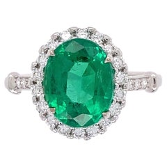 2.25 Carat GIA Emerald and Diamond Gold Ring Estate Fine Jewelry