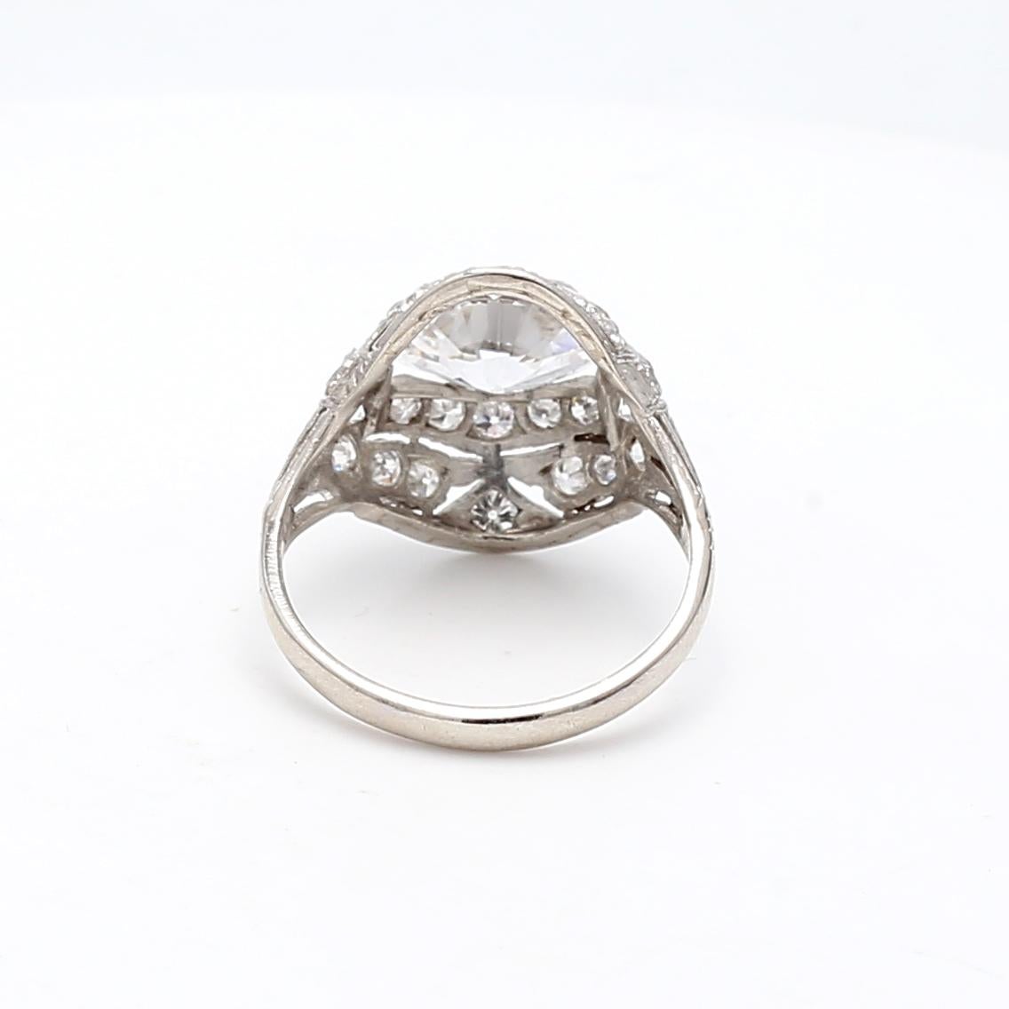2.25 Carat Marquis Shape and Round Brilliant Diamond Platinum Art Deco Ring For Sale 5